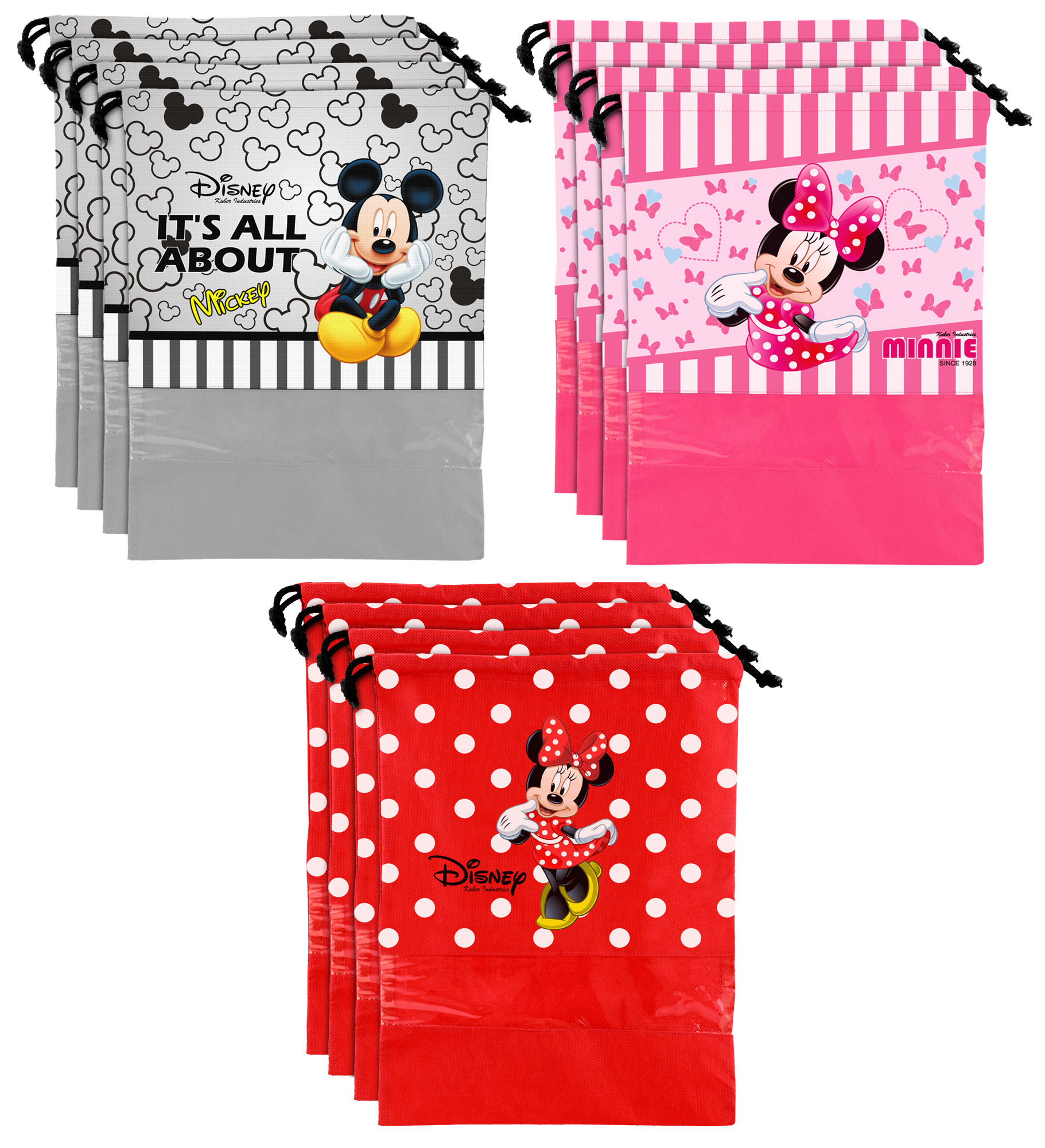 Kuber Industries Disney Print Non Woven Travel Shoe Cover, String Bag Organizer (Grey & Red & Pink) -HS_35_KUBMART18041