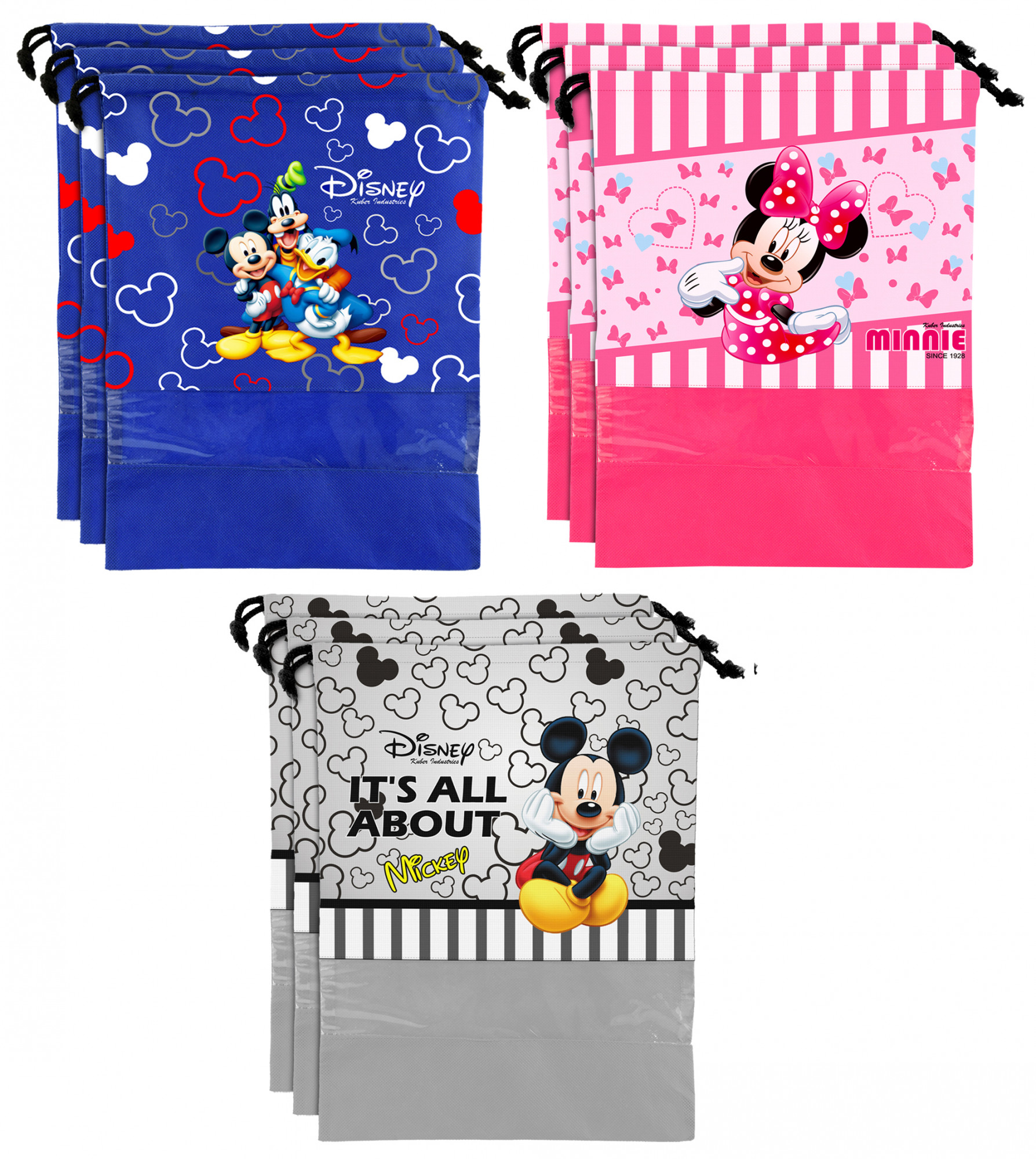 Kuber Industries Disney Print Non Woven Travel Shoe Cover, String Bag Organizer (Royal Blue & Grey & Pink) -HS_35_KUBMART18039