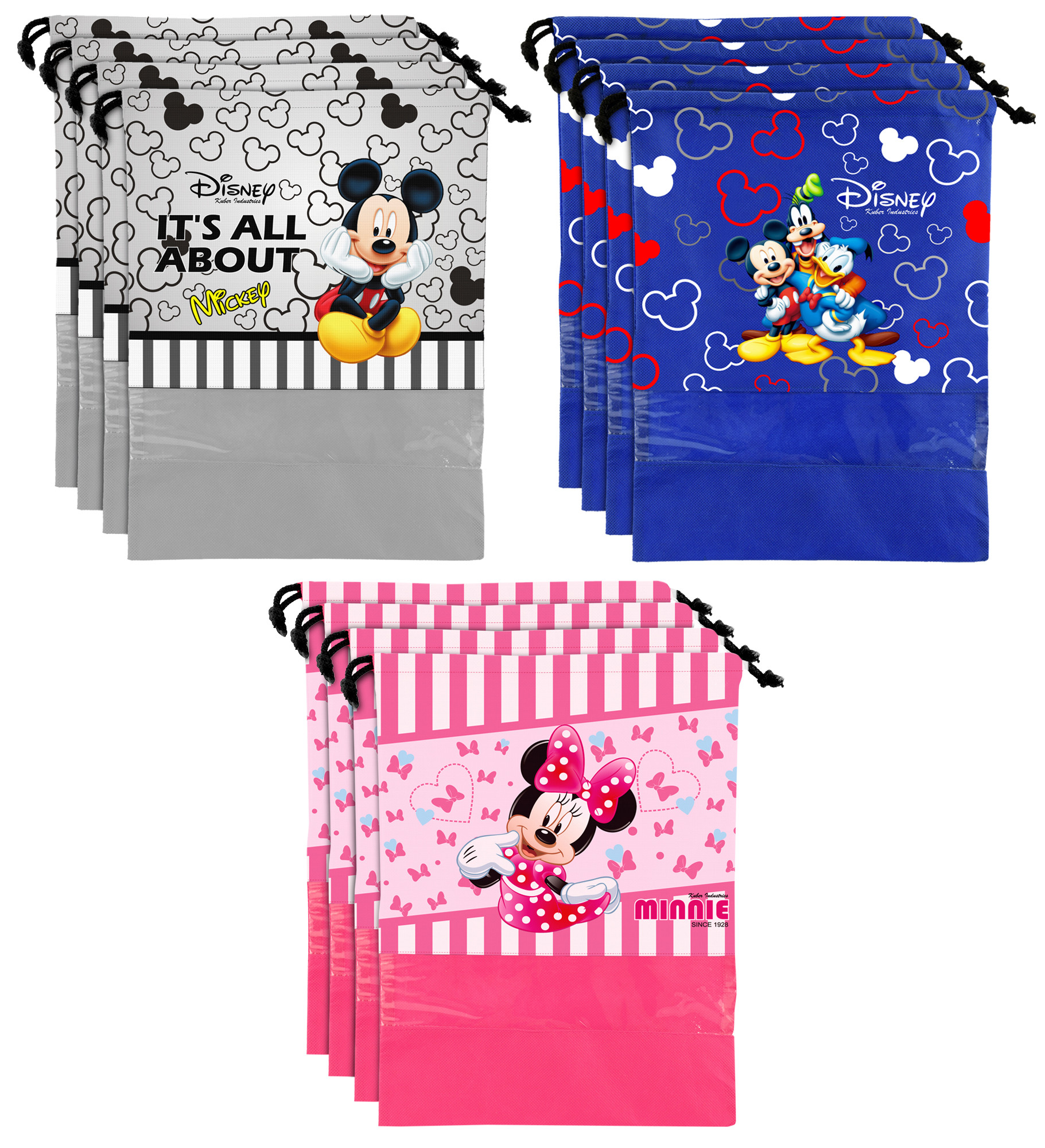 Kuber Industries Disney Print Non Woven Travel Shoe Cover, String Bag Organizer (Royal Blue & Grey & Pink) -HS_35_KUBMART18039