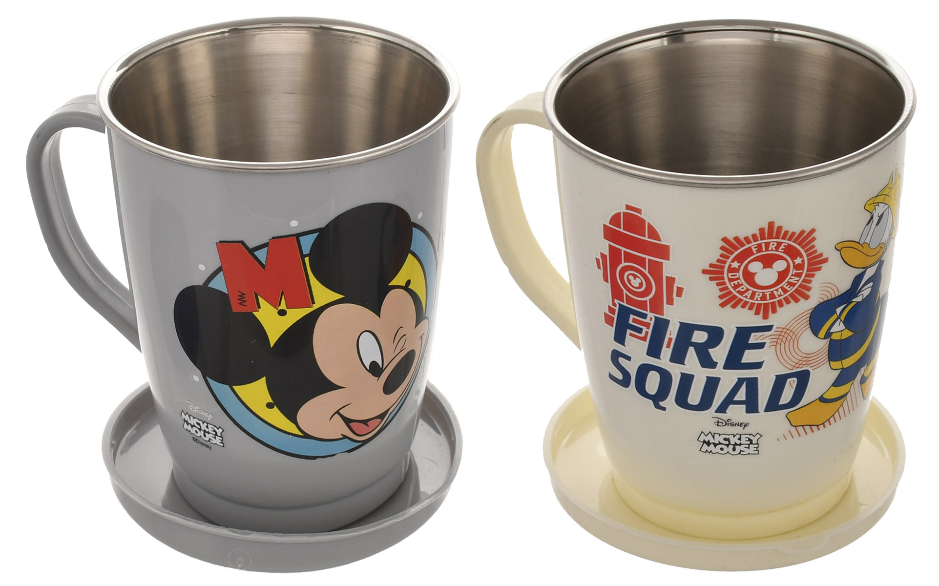 Kuber Industries Disney Printed Food Grade BPA Free Tea/Coffee Mug for Coffee Tea Cocoa, Camping Mugs with Lid, Pack of 2 (Light Grey & Cream)