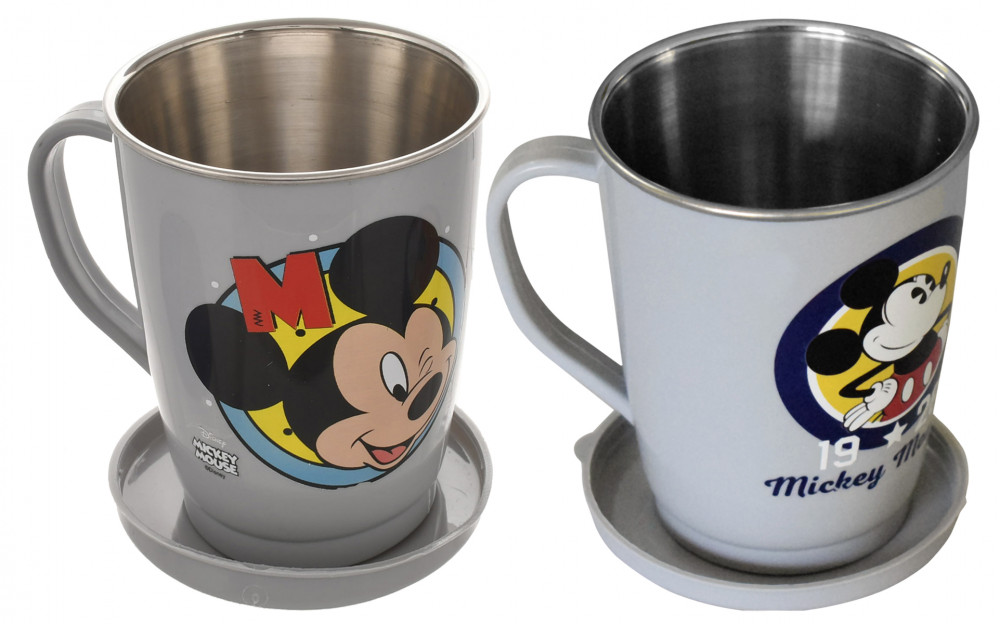 Kuber Industries Disney Printed Food Grade BPA Free Tea/Coffee Mug for Coffee Tea Cocoa, Camping Mugs with Lid, Pack of 2 (Light Grey &amp; Grey)