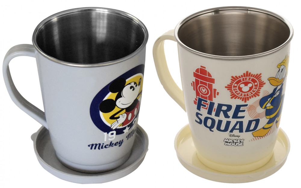 Kuber Industries Disney Printed Food Grade BPA Free Tea/Coffee Mug for Coffee Tea Cocoa, Camping Mugs with Lid, Pack of 2 (Grey &amp; Cream)