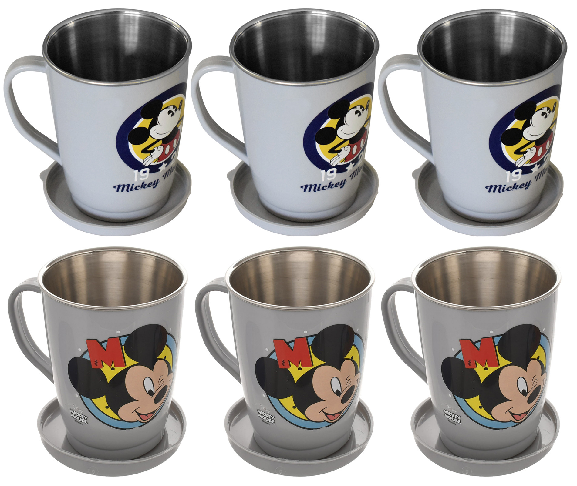 Kuber Industries Disney Printed Food Grade BPA Free Tea/Coffee Mug for Coffee Tea Cocoa, Camping Mugs with Lid, Pack of 6 (Light Grey & Grey)