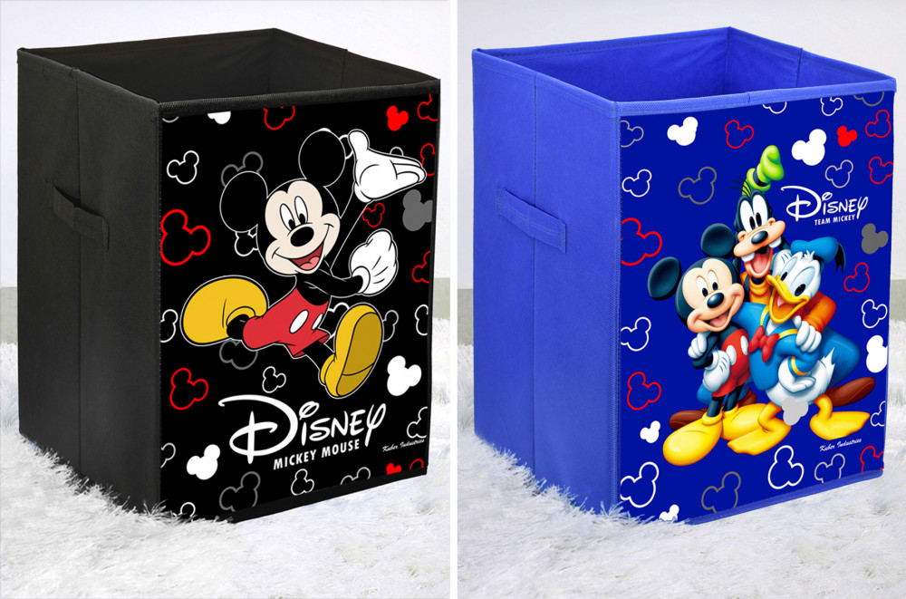Kuber Industries Disney Team Mickey Mouse Print Non Woven Fabric Foldable Laundry Organiser With Handles (Set Of 2, Black &amp; Royal Blue)-KUBMART3452