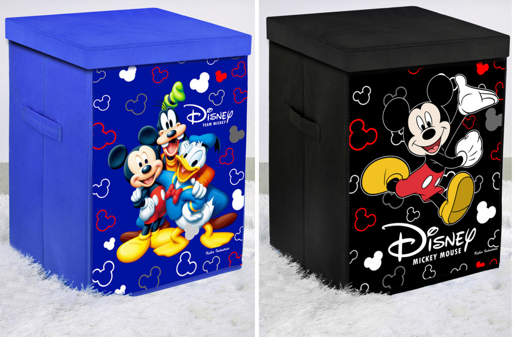 Kuber Industries Disney Team Mickey Mouse Print Non Woven Fabric Foldable Laundry Organiser with Lid &amp; Handles (Set Of 2, Black &amp; Royal Blue)-KUBMART3462