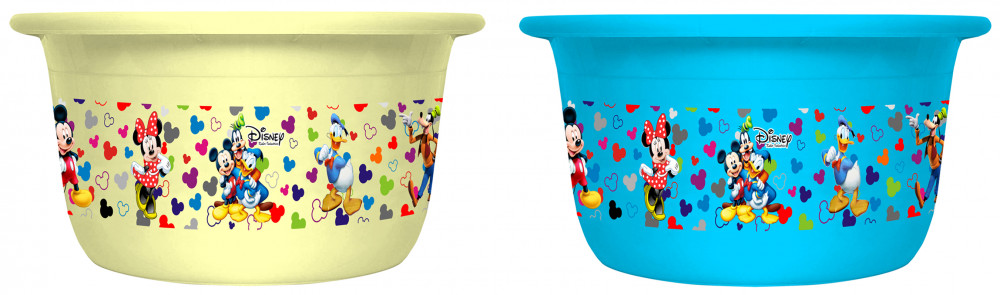 Kuber Industries Disney Team Mickey Print 2 Pieces Unbreakable Plastic Multipurpose Bath Tub/Washing Tub 25 Ltr (Cream &amp; Blue) -HS_35_KUBMART17469