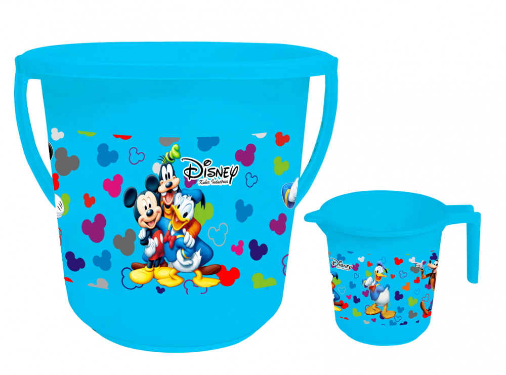 Kuber Industries Disney Team Mickey Print 2 Pieces Unbreakable Virgin Plastic Bathroom Bucket With Mug Set- Blue, (16 LTR Bucket &amp; 500 ML Mug) -HS_35_KUBMART17489