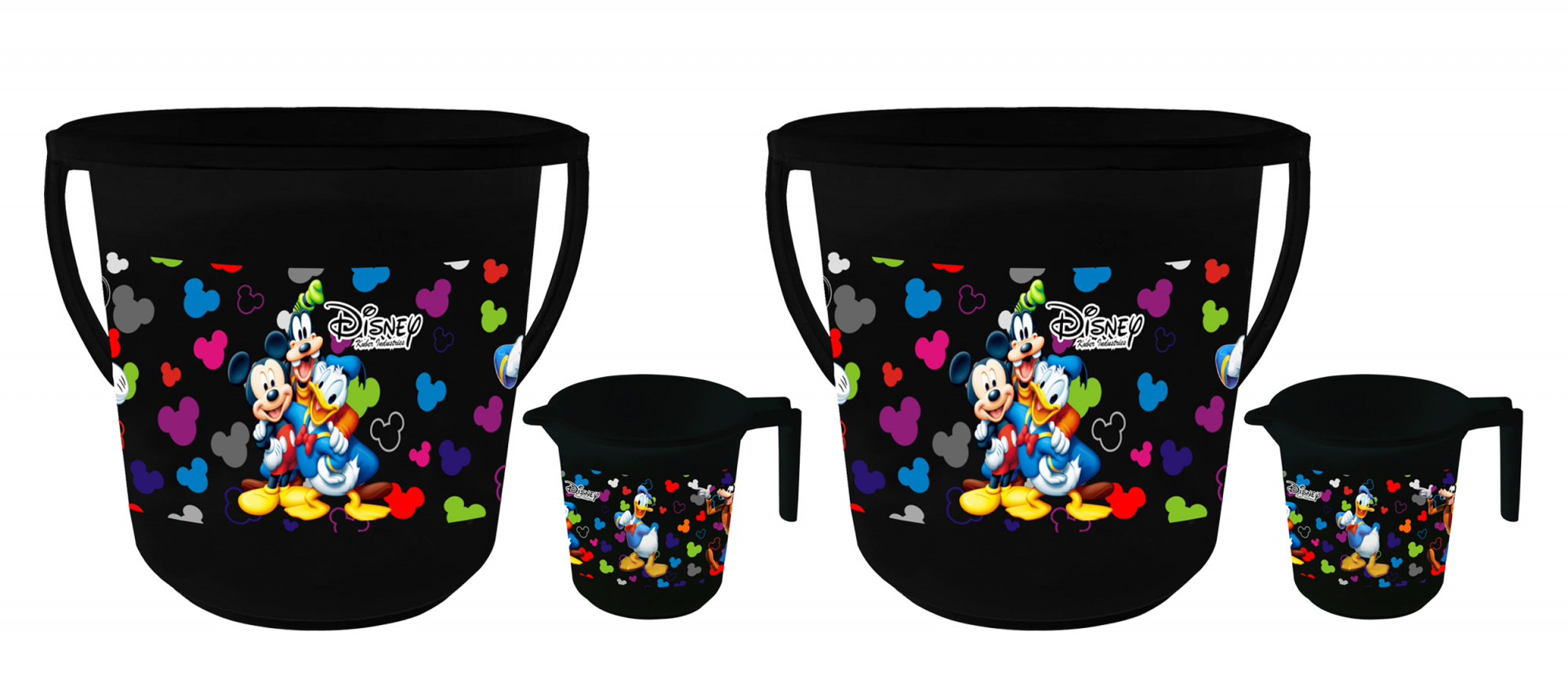 Kuber Industries Disney Team Mickey Print 2 Pieces Unbreakable Virgin Plastic Bathroom Bucket With Mug Set- Black, (16 LTR Bucket & 500 ML Mug) -HS_35_KUBMART17493