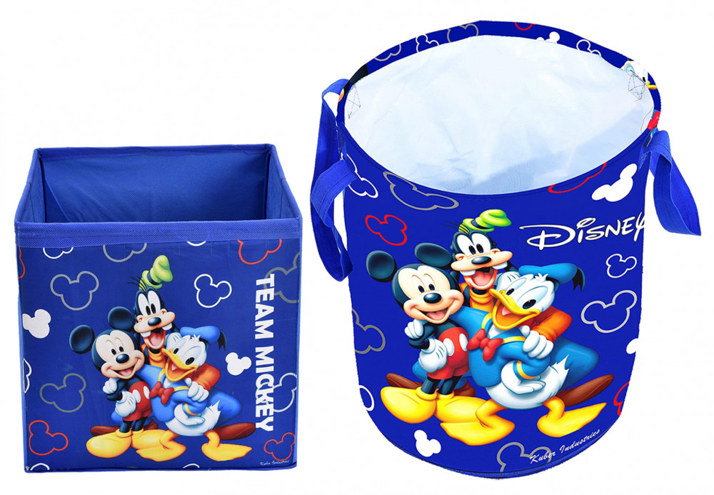 Kuber Industries Disney Team Mickey Print Non Woven Fabric Foldable Large Size Storage Cube Toy And Laundry Bag, Laundry Basket Organizer 45 L (Set Of 2,Royal Blue)