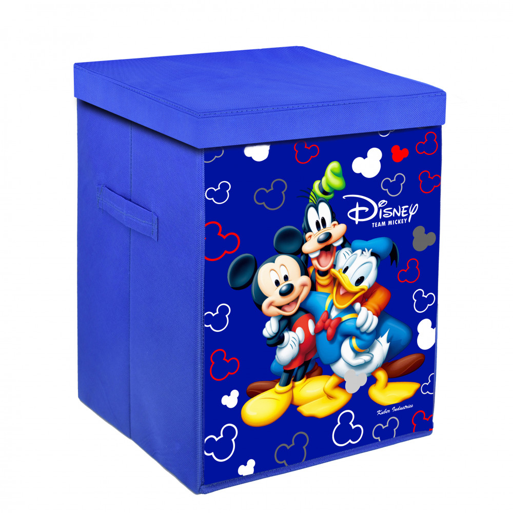 Kuber Industries Disney Team Mickey Print Non Woven Fabric Foldable Laundry Organiser with Lid &amp; Handles (Royal Blue)-KUBMART3458