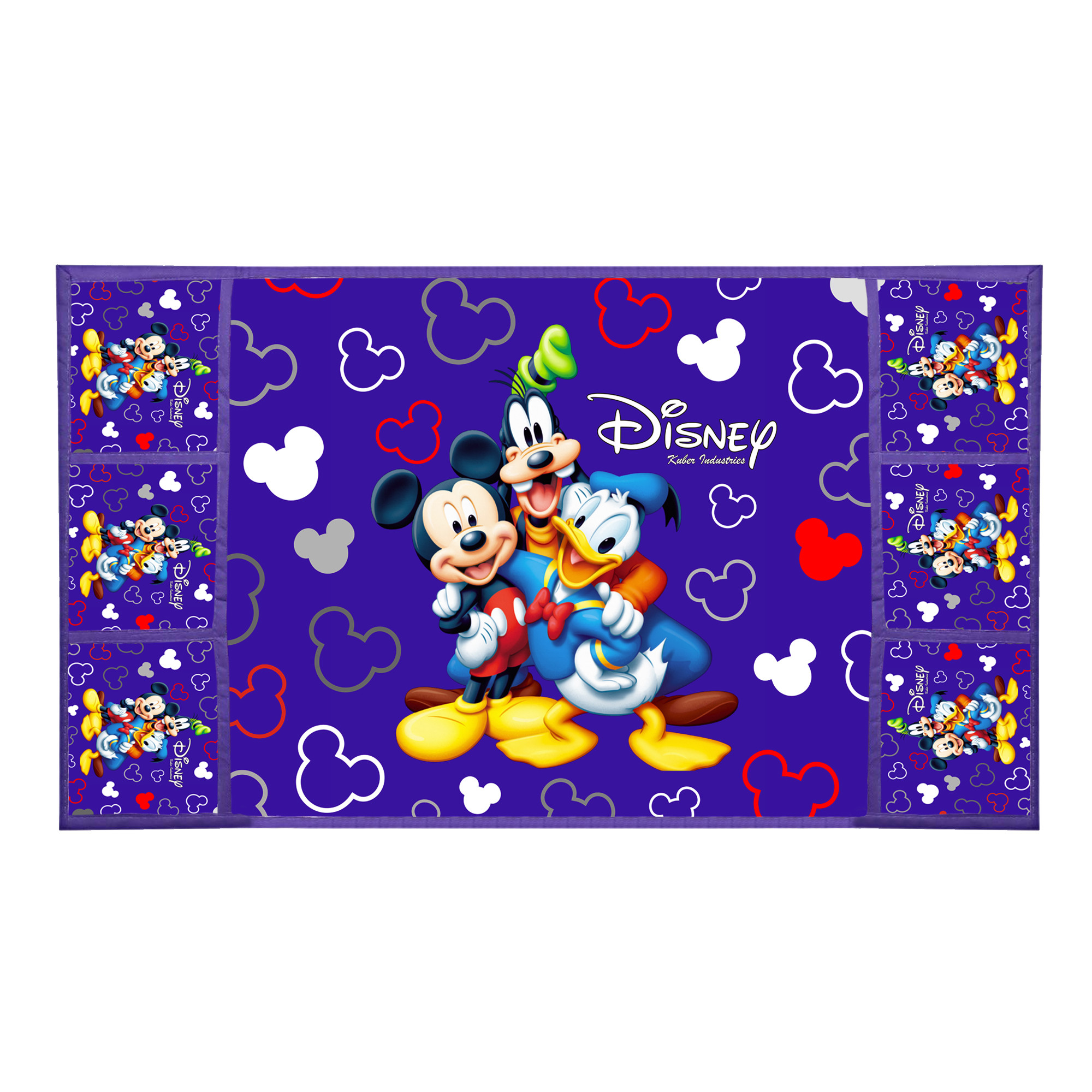 Kuber Industries Disney Team Mickey Print Silk Special long Crush 3-Layered Fridge/Refrigerator Top Cover with 6 Utility Pockets,Royal Blue