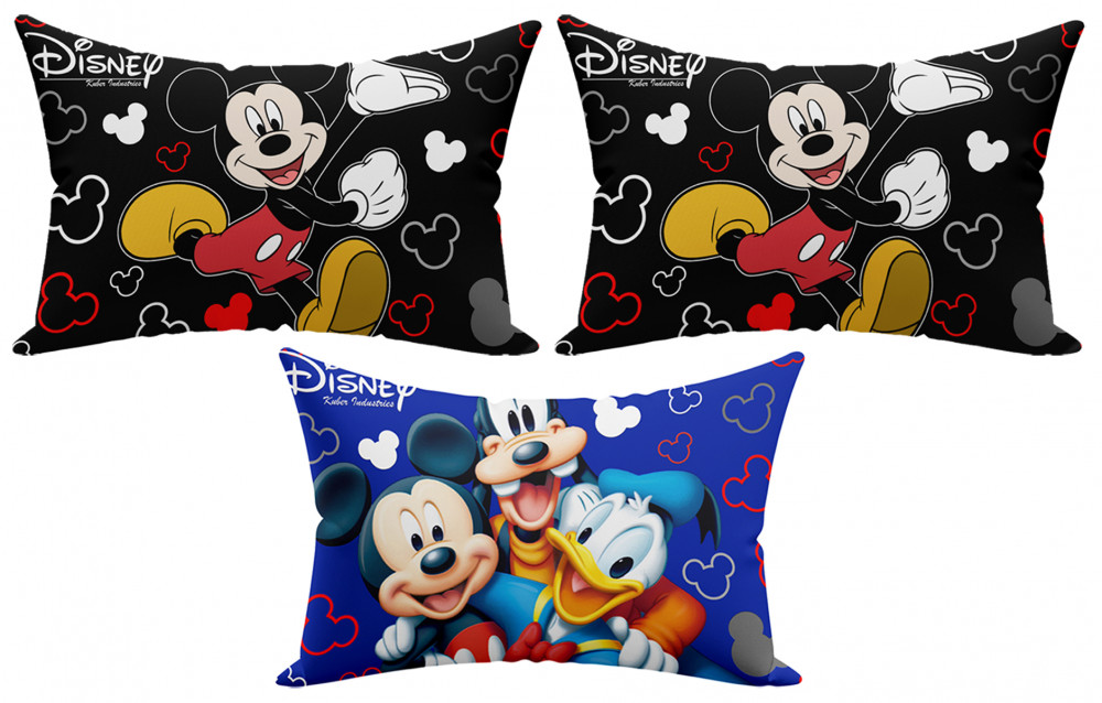 Kuber Industries Disney Team Mickey Print Silk Special long Crush Pillow Cover- Set of 3, Black &amp; Royal Blue