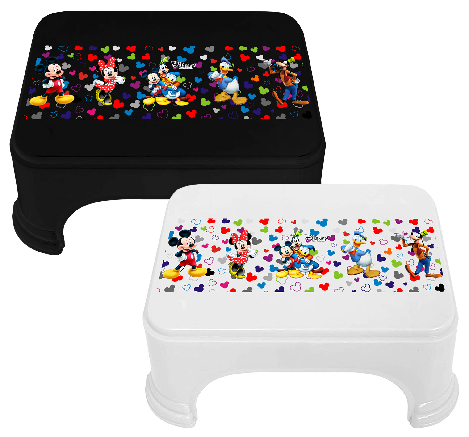 Kuber Industries Disney Team Mickey Print Square Plastic Bathroom Stool (Set of 2, Black & White) -HS_35_KUBMART17301