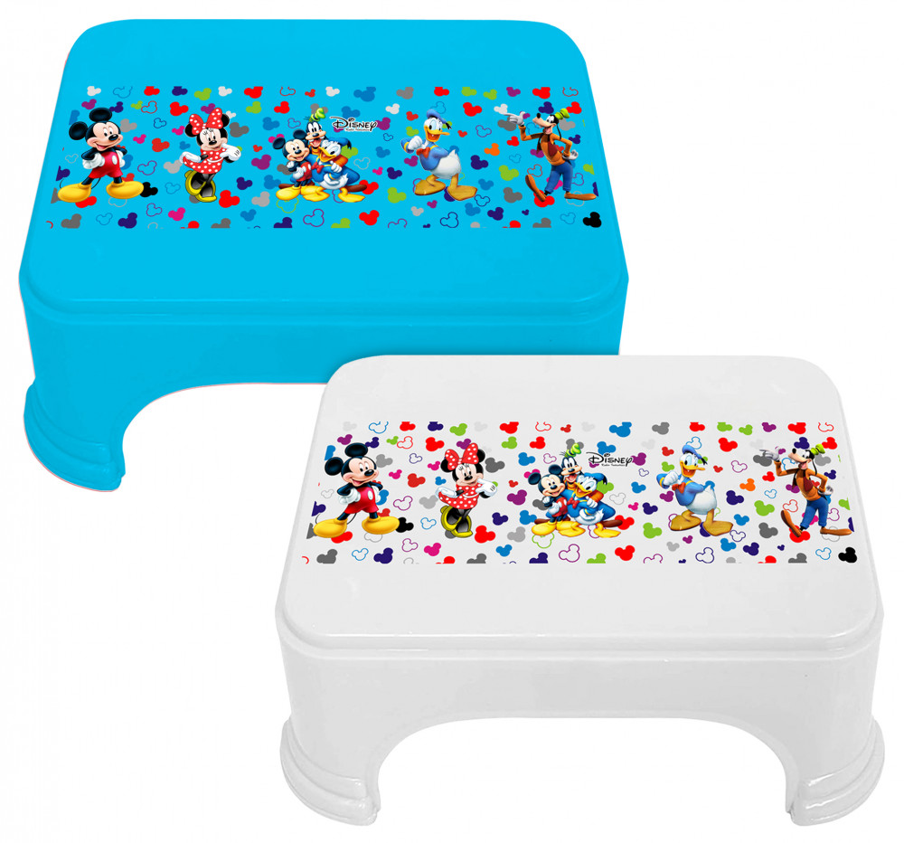 Kuber Industries Disney Team Mickey Print Square Plastic Bathroom Stool (Set of 2, Blue &amp; White) -HS_35_KUBMART17299