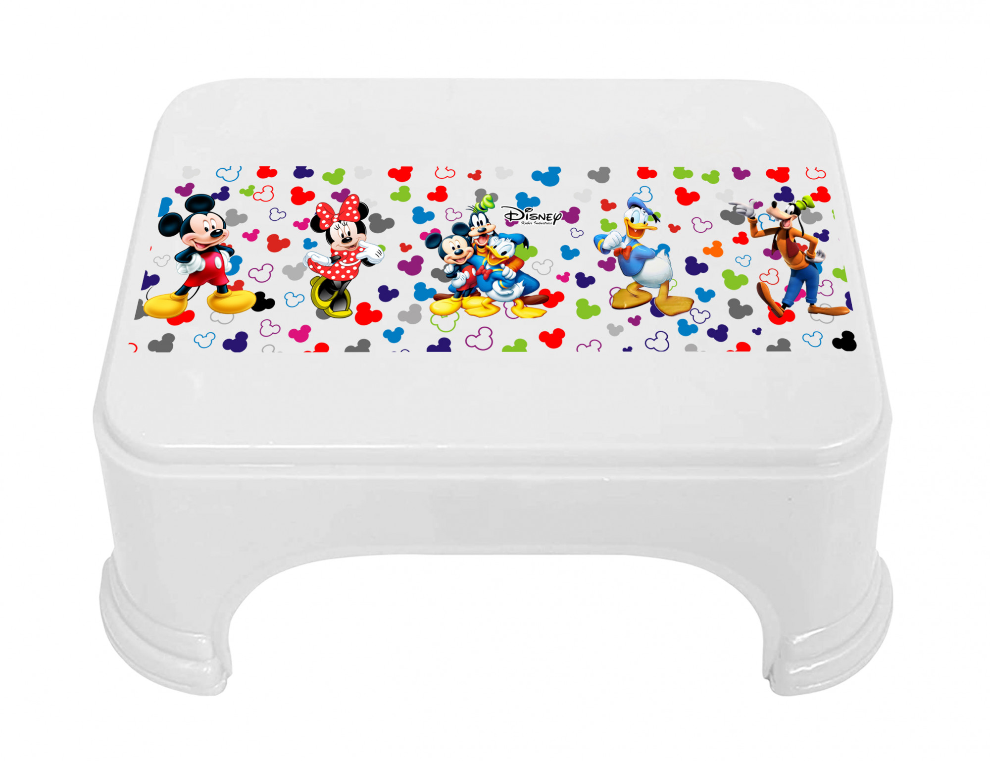Kuber Industries Disney Team Mickey Print Square Plastic Bathroom Stool (Set of 2, Cream & White) -HS_35_KUBMART17295