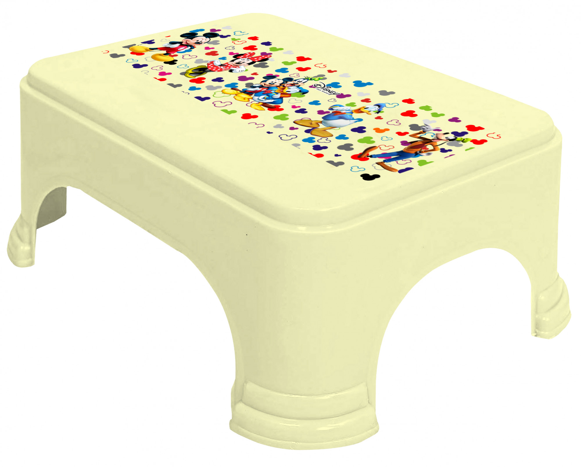 Kuber Industries Disney Team Mickey Print Square Plastic Bathroom Stool (Set of 2, Pink & Cream) -HS_35_KUBMART17283