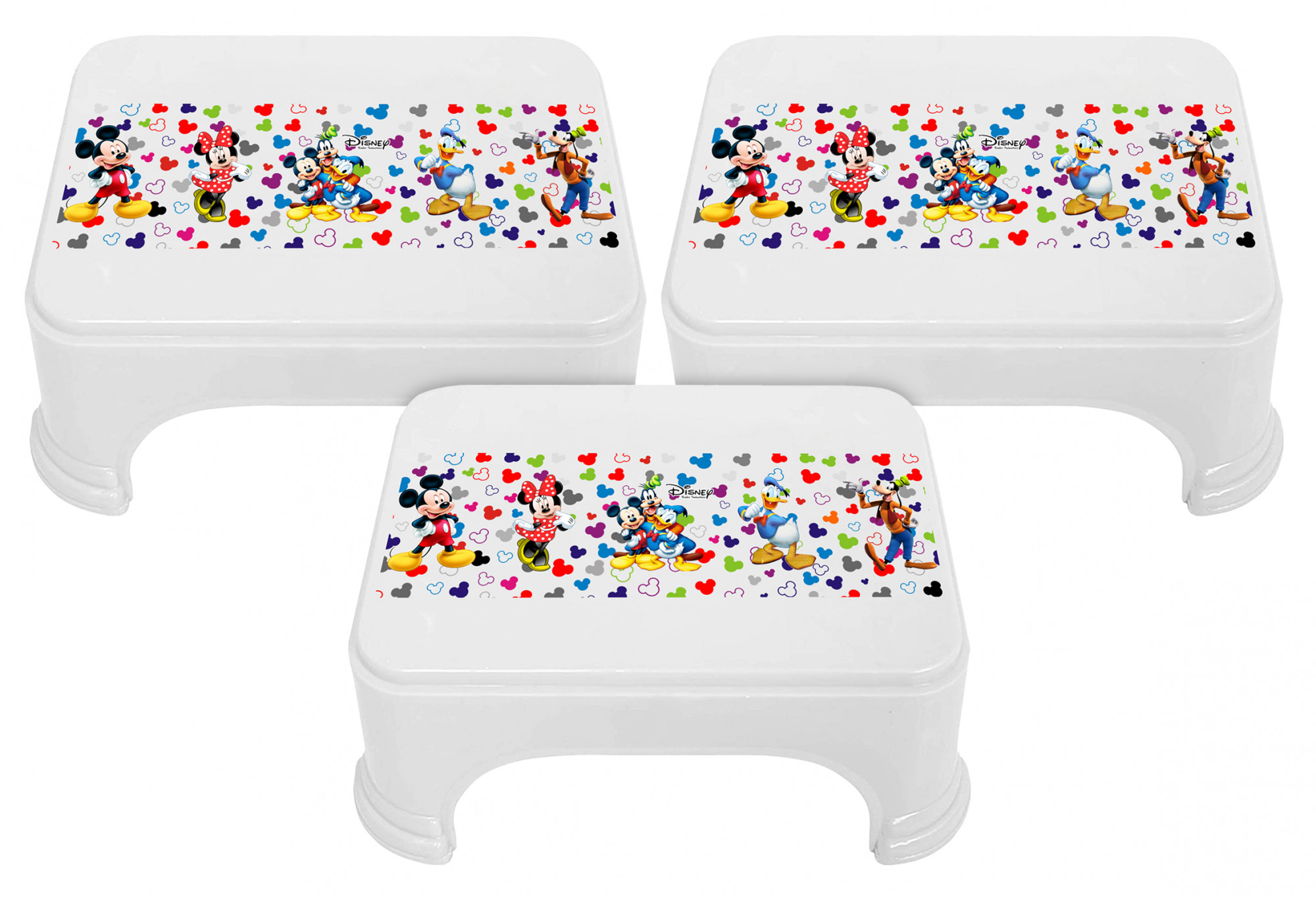Kuber Industries Disney Team Mickey Print Square Plastic Bathroom Stool (White) -HS_35_KUBMART17277