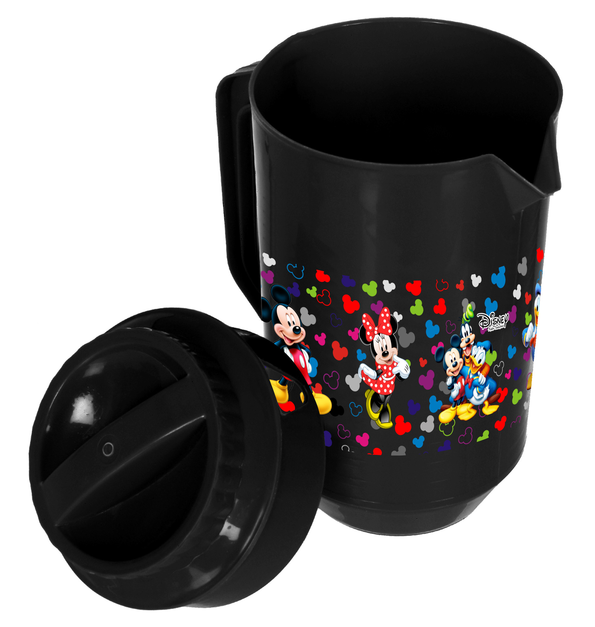 Kuber Industries Disney Team Mickey Print Unbreakable Multipurpose Plastic Water & Juice Jug With Lid,2 Ltr (Black)