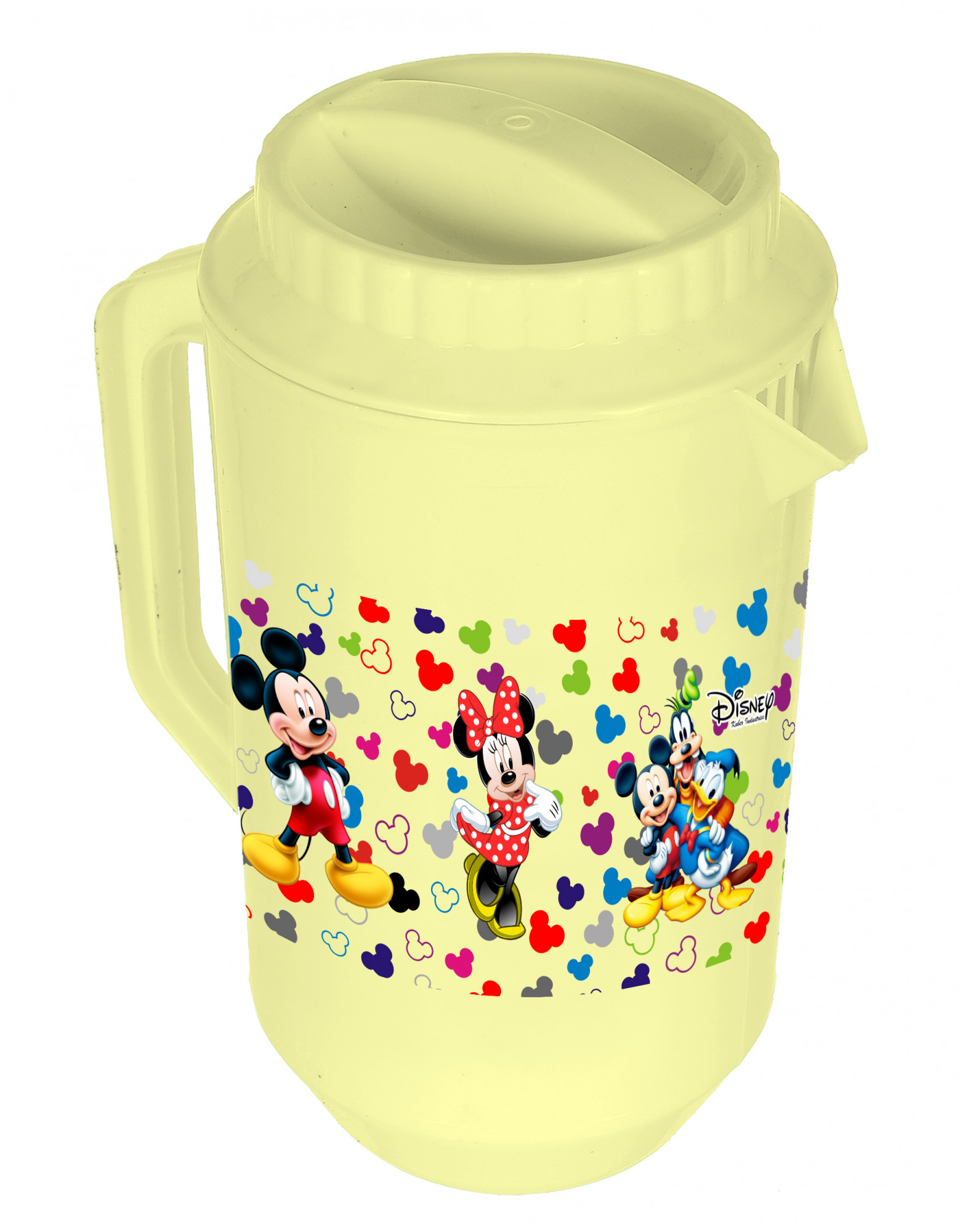 Kuber Industries Disney Team Mickey Print Unbreakable Multipurpose Plastic Water & Juice Jug With Lid,2 Ltr (Set Of 2, Pink & Cream)