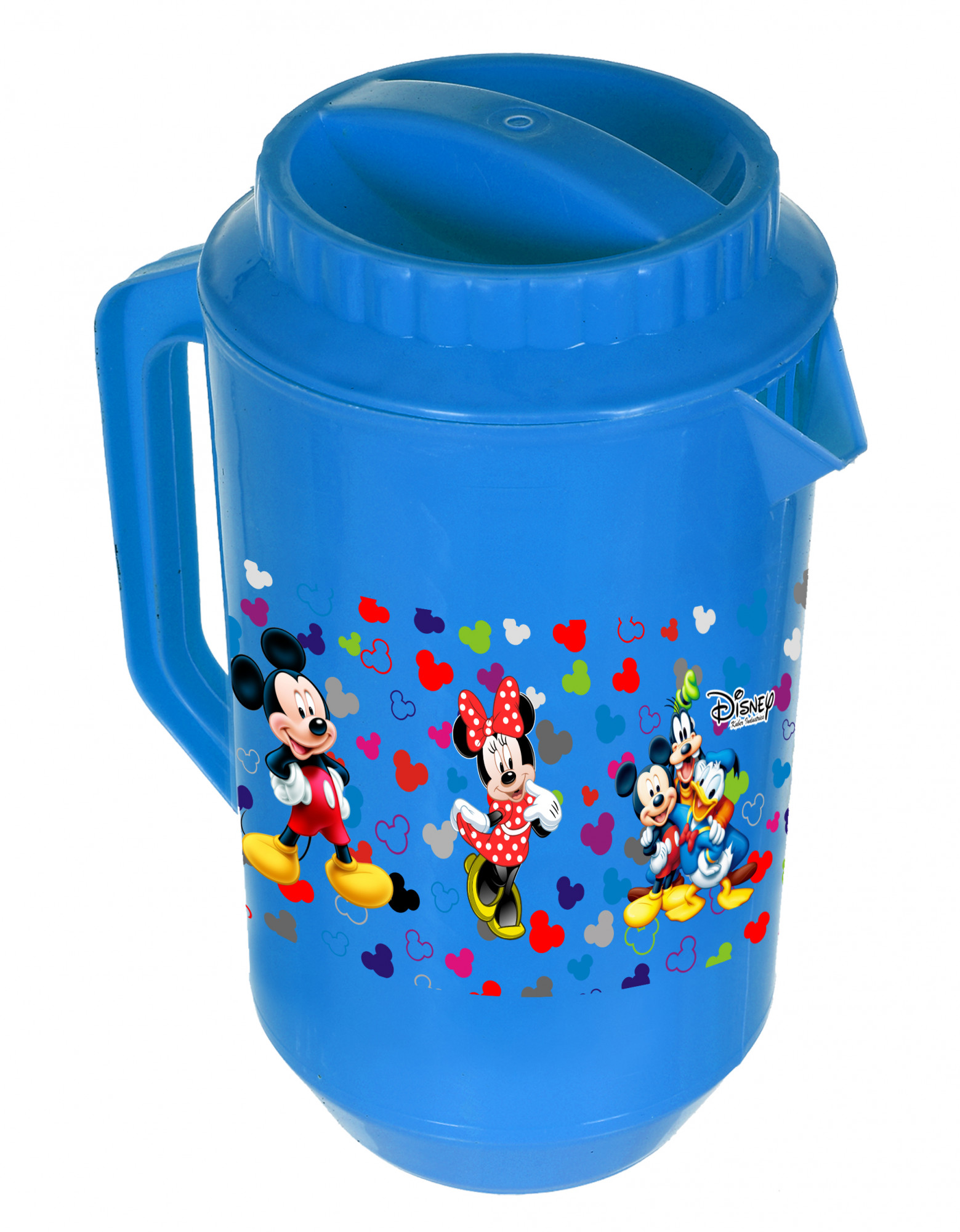 Kuber Industries Disney Team Mickey Print Unbreakable Multipurpose Plastic Water & Juice Jug With Lid,2 Ltr (Set Of 2, Pink & Blue)