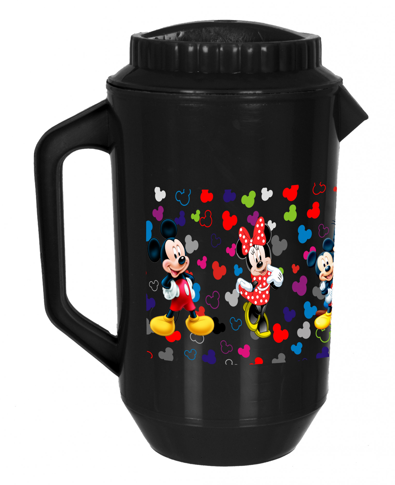 Kuber Industries Disney Team Mickey Print Unbreakable Multipurpose Plastic Water & Juice Jug With Lid,2 Ltr (Set Of 2, Cream & Black)