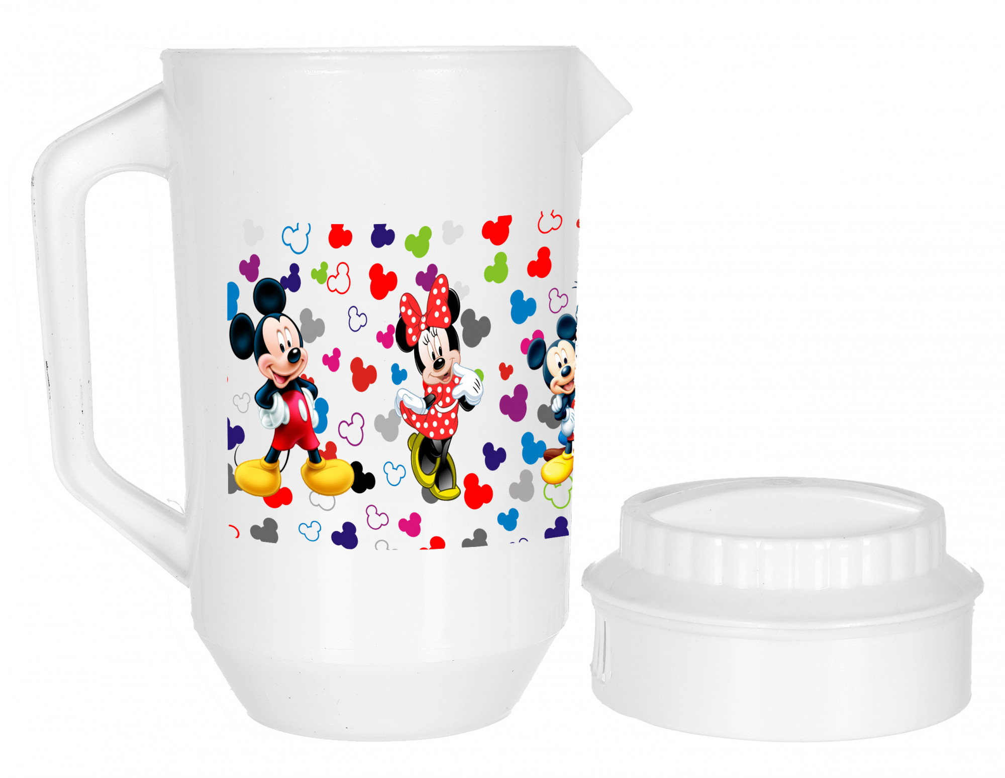 Kuber Industries Disney Team Mickey Print Unbreakable Multipurpose Plastic Water & Juice Jug With Lid,2 Ltr (Set Of 2, Cream & White)