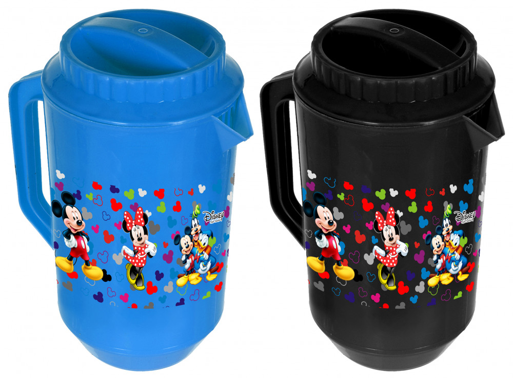 Kuber Industries Disney Team Mickey Print Unbreakable Multipurpose Plastic Water &amp; Juice Jug With Lid,2 Ltr (Set Of 2, Blue &amp; Black)