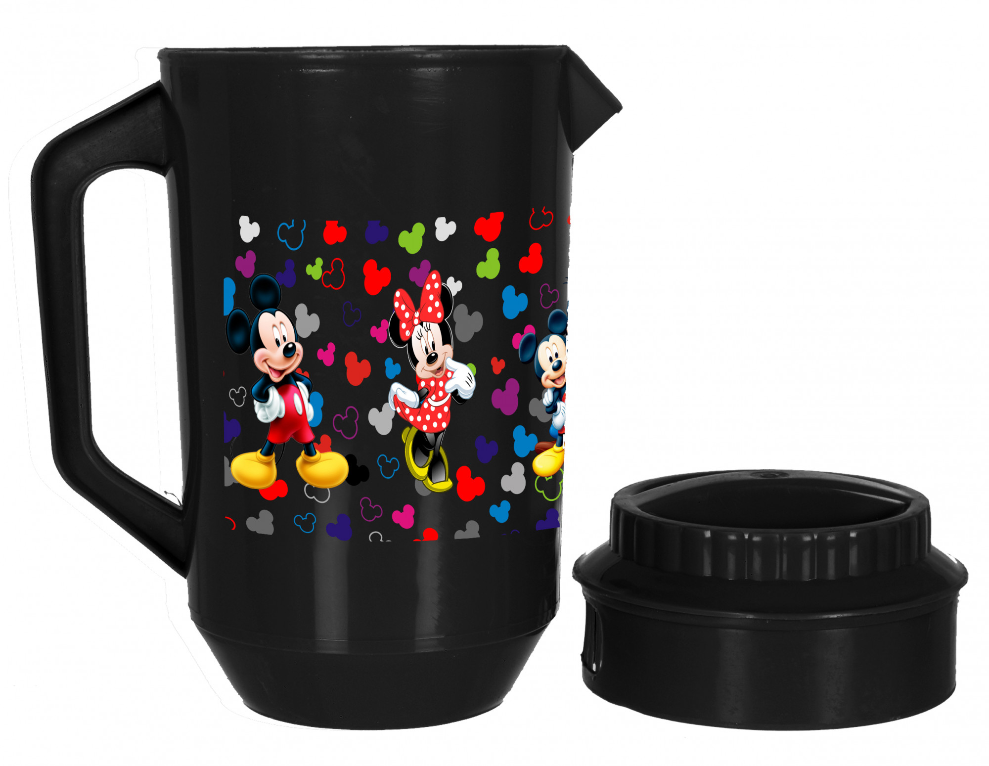 Kuber Industries Disney Team Mickey Print Unbreakable Multipurpose Plastic Water & Juice Jug With Lid,2 Ltr (Set Of 2, Black & White)