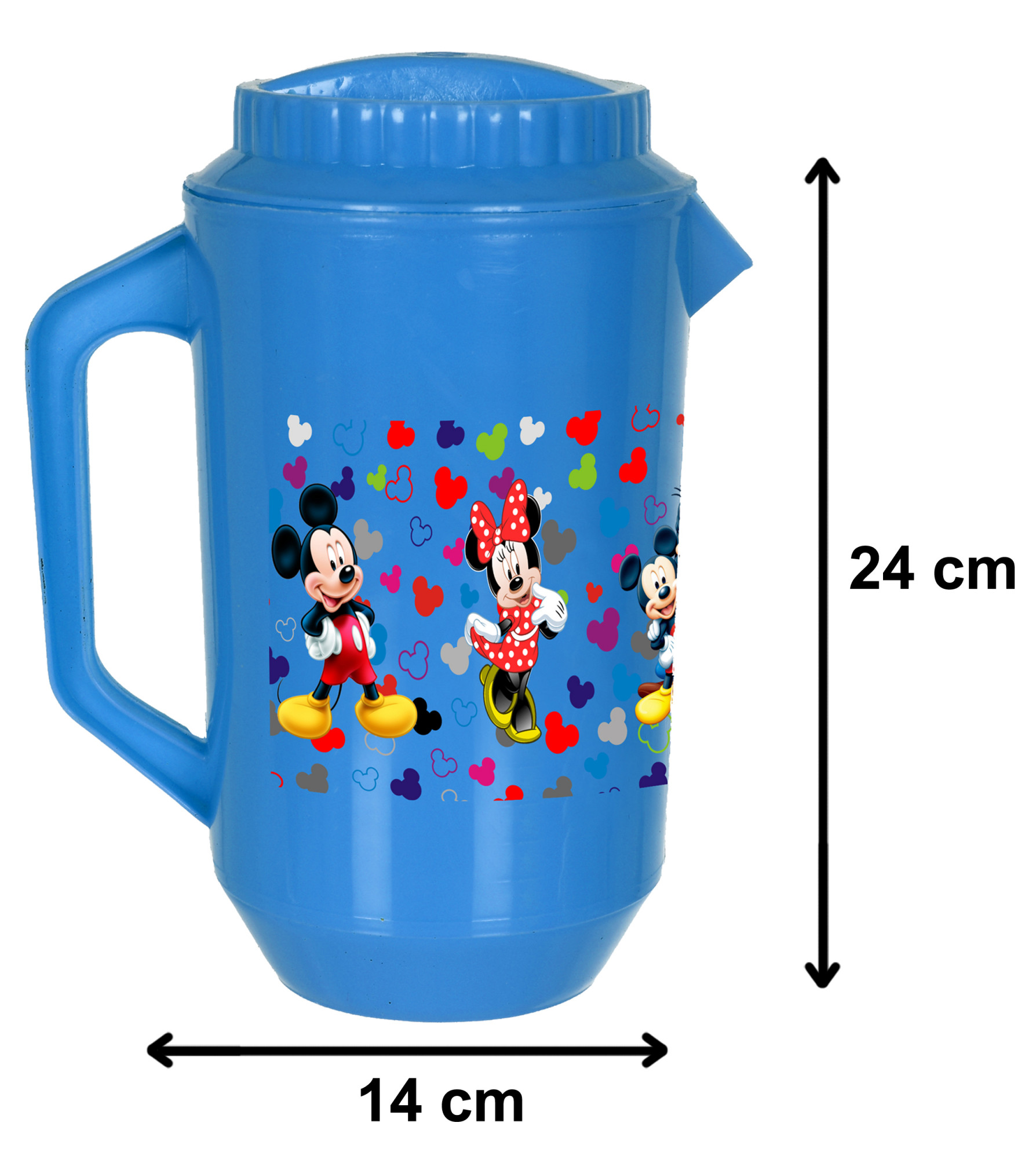 Kuber Industries Disney Team Mickey Print Unbreakable Multipurpose Plastic Water & Juice Jug With Lid,2 Ltr (Set of 3,Pink & Cream & Blue)