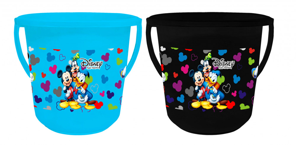 Kuber Industries Disney Team Mickey Print Unbreakable Virgin Plastic Strong Bathroom Bucket ,16 LTR (Blue &amp; Black)-Pack of 2 -HS_35_KUBMART17421