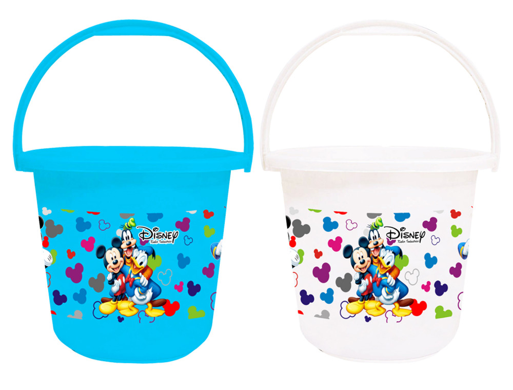 Kuber Industries Disney Team Mickey Print Unbreakable Virgin Plastic Strong Bathroom Bucket ,16 LTR (Blue &amp; White)-Pack of 2 -HS_35_KUBMART17423