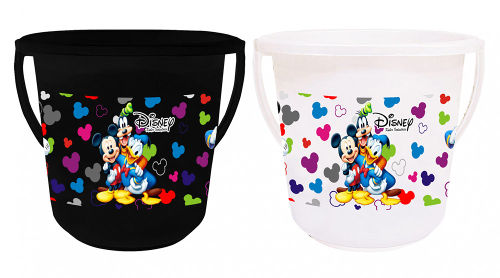 Kuber Industries Disney Team Mickey Print Unbreakable Virgin Plastic Strong Bathroom Bucket ,16 LTR (Black &amp; White)-Pack of 2 -HS_35_KUBMART17425