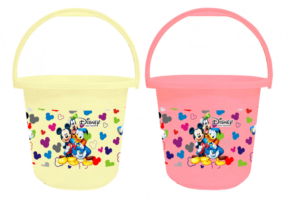 Kuber Industries Disney Team Mickey Print Unbreakable Virgin Plastic Strong Bathroom Bucket ,16 LTR (Pink &amp; Cream)-Pack of 2 -HS_35_KUBMART17407