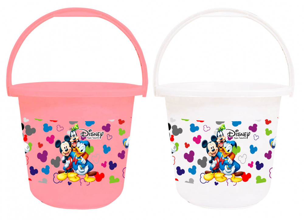 Kuber Industries Disney Team Mickey Print Unbreakable Virgin Plastic Strong Bathroom Bucket ,16 LTR (Pink &amp; White)-Pack of 2 -HS_35_KUBMART17413