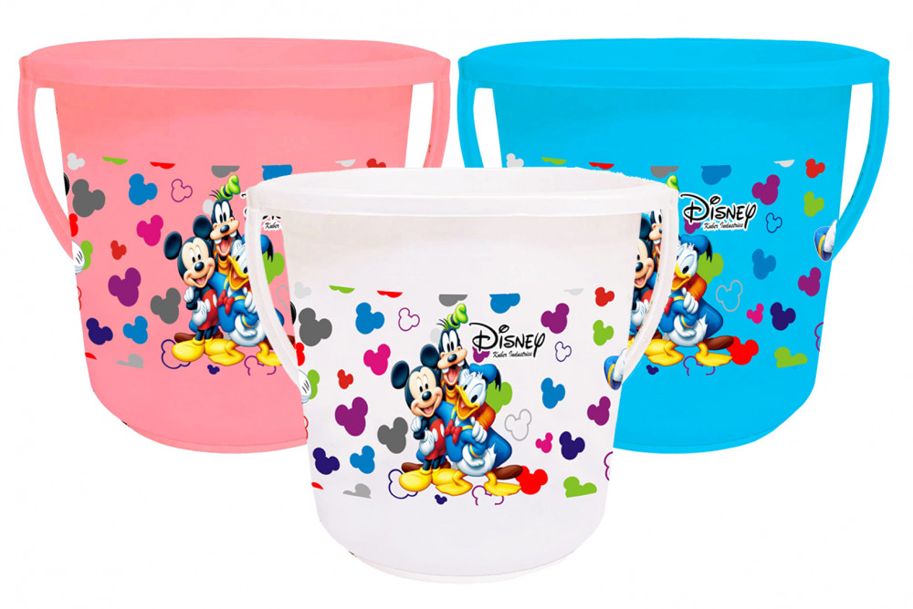 Kuber Industries Disney Team Mickey Print Unbreakable Virgin Plastic Strong Bathroom Bucket ,16 LTR (Pink &amp; Blue &amp; White)-Pack of 3 -HS_35_KUBMART17439