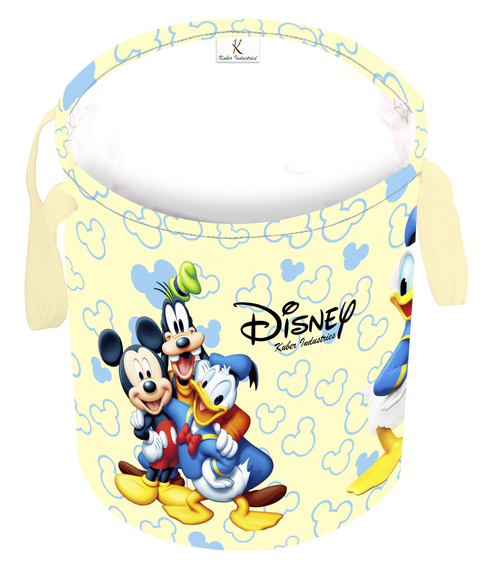 Kuber Industries Disney Team Mickey Round Non Woven Fabric Foldable Laundry Basket , Toy Storage Basket, Cloth Storage Basket With Handles,45 Ltr (Cream)-KUBMRT12049
