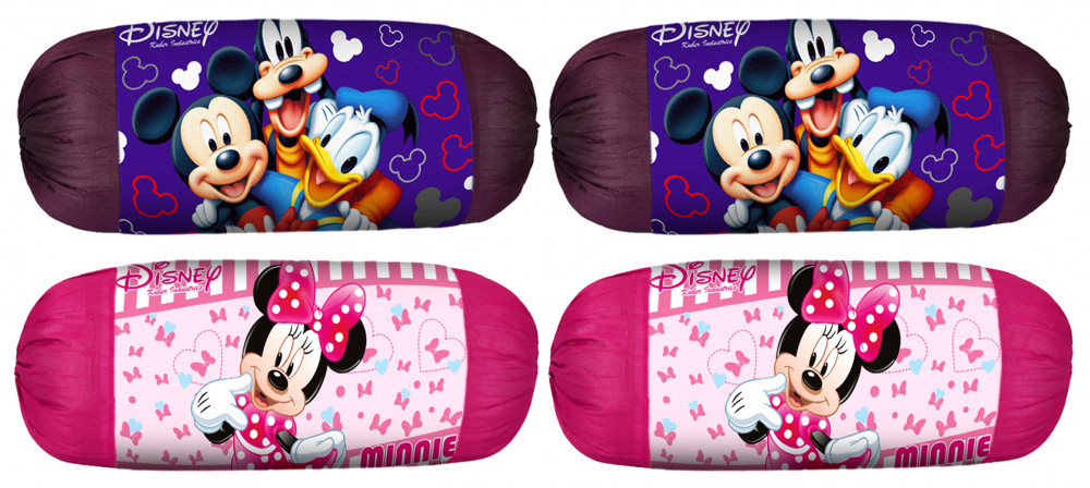 Kuber Industries Disney Team Minnie Mickey Print Silk Special long Crush Bolster Cover- Royal Blue &amp; Pink