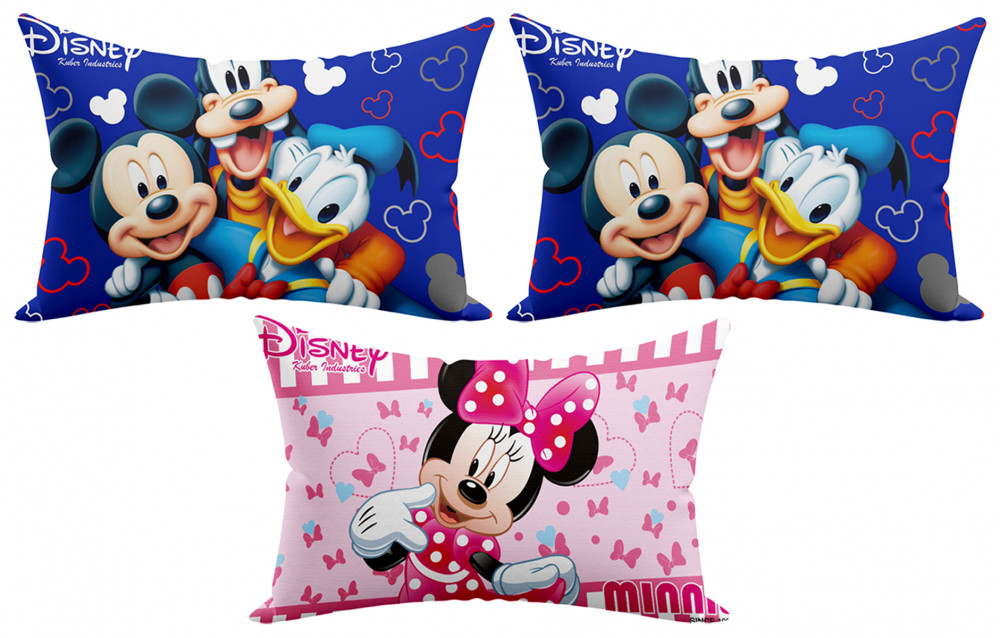 Kuber Industries Disney Team Minnie Mickey Print Silk Special long Crush Pillow Cover- Set of 3, Royal Blue &amp; Pink