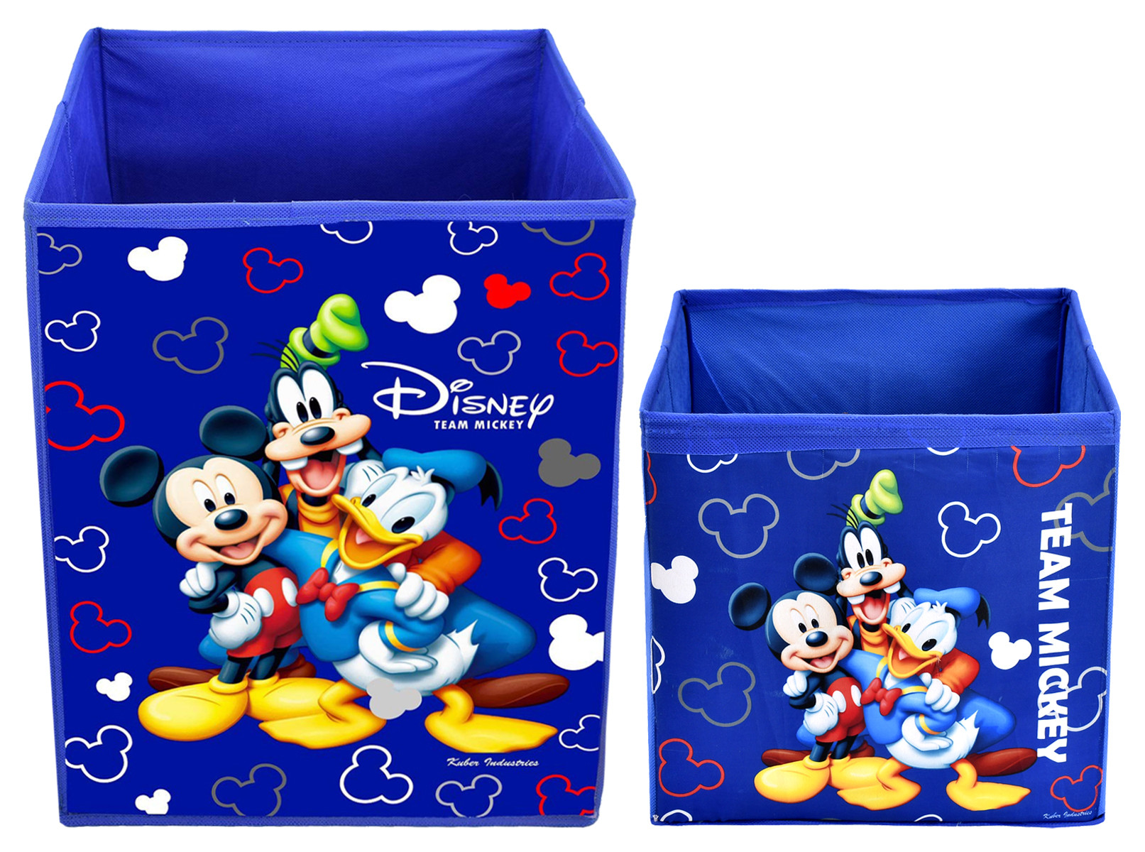 Kuber Industries Disney Team Minnie Print Non Woven Large Size Fabric Foldable Laundry Basket And Small Size Cube Toy,Books,Shoes Storage Box With Handle (Set Of 2, Blue)-KUBMRT11897