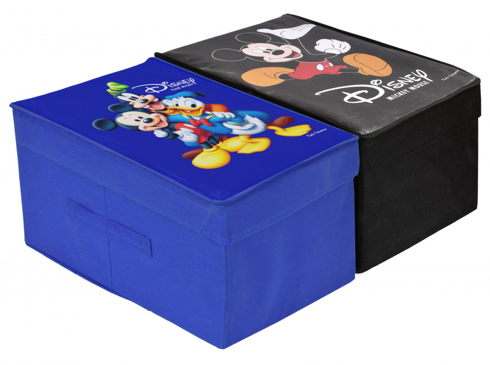 Kuber Industries Disney Tram Mickey Mouse Print Non Woven 2 Pieces Fabric Foldable Shirt Cover Storage Organizer Box with With Lid, Extra Large (Black &amp; Royal Blue)-KUBMART1732