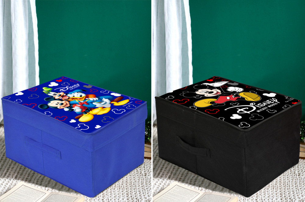Kuber Industries Disney Tram Mickey Mouse Print Non Woven 2 Pieces Fabric Foldable Shirt Cover Storage Organizer Box with With Lid, Extra Large (Black &amp; Royal Blue)-KUBMART3476