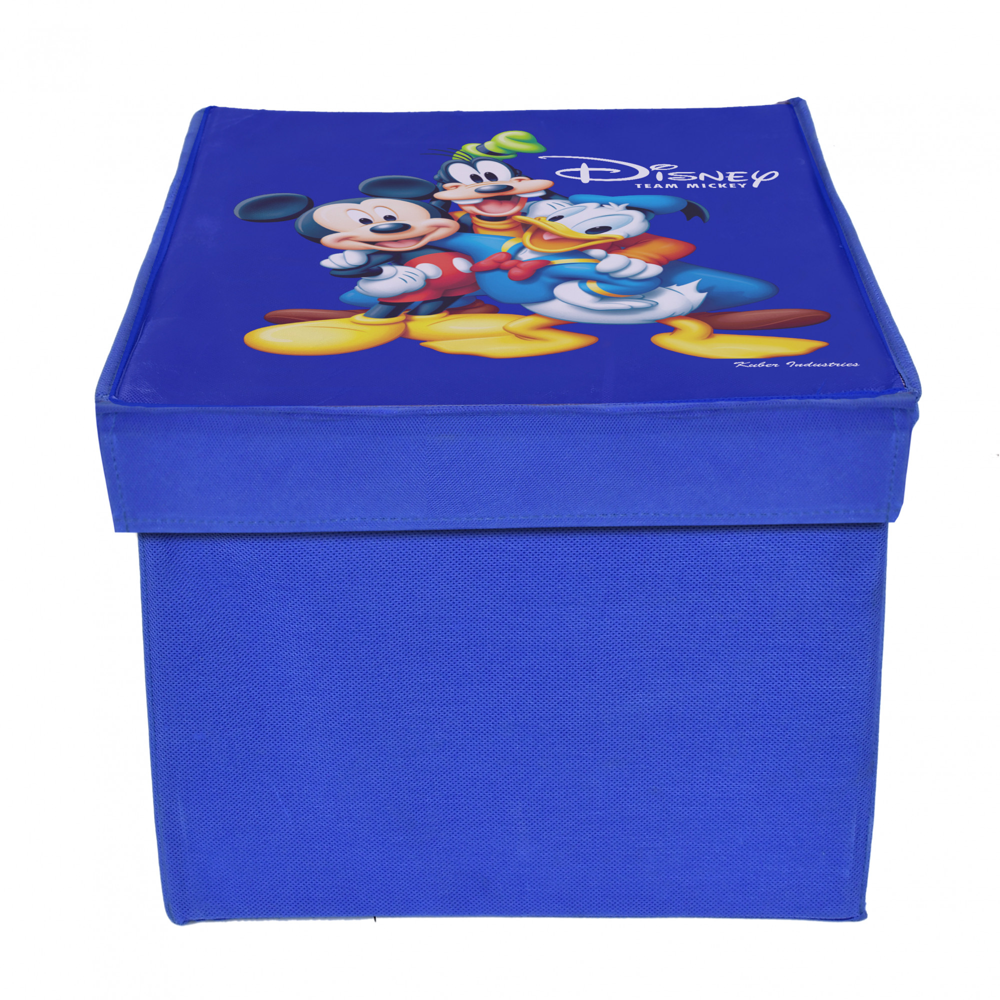 Kuber Industries Disney Tram Minnie Mickey Mouse Print Non Woven 2 Pieces Fabric Foldable Cloth Storage Wardrobe Organiser Box with Lid, Extra Large (Red & Royal Blue)-KUBMART1736