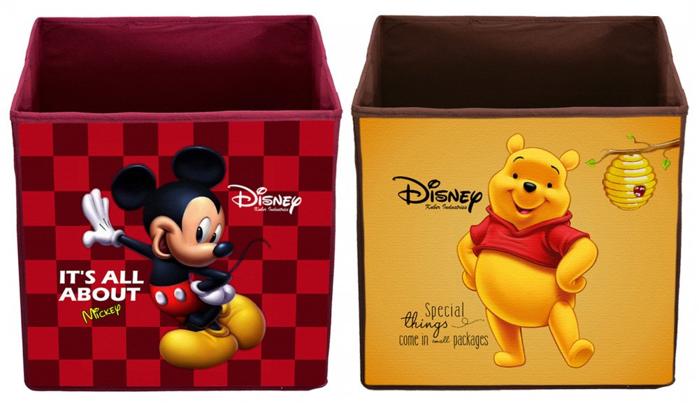 Kuber Industries Disney Winnie-The-Pooh &amp; Mickey Print Non Woven Fabric Foldable Large Size Storage Cube Toy,Books,Shoes Storage Box With Handle (Maroon &amp; Brown)