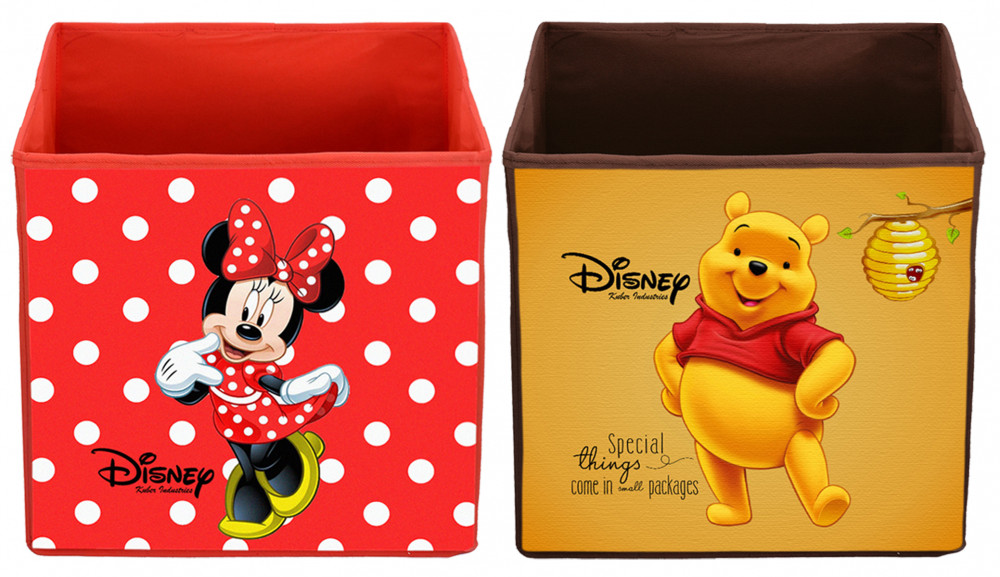 Kuber Industries Disney Winnie-The-Pooh &amp; Minnie Print Non Woven Fabric Foldable Large Size Storage Cube Toy,Books,Shoes Storage Box With Handle (Red &amp; Brown)