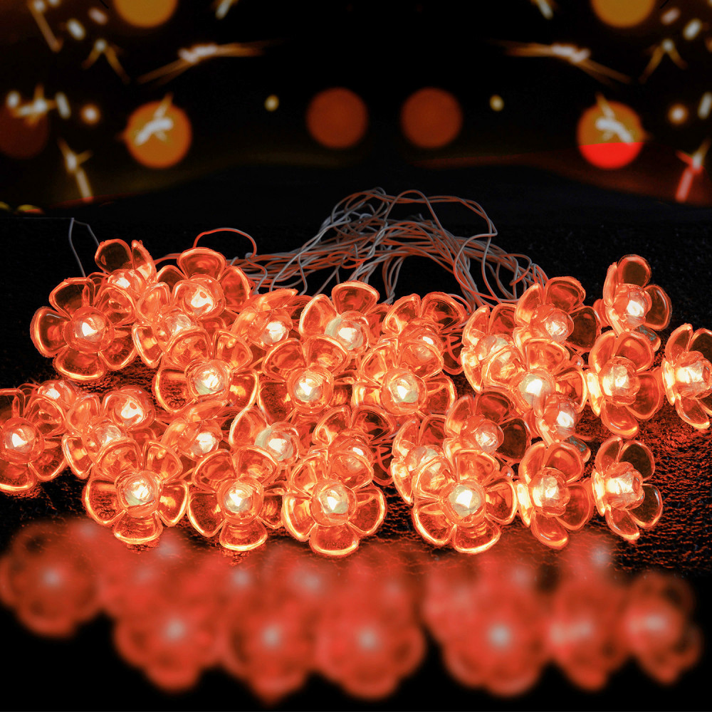 Kuber Industries Diwali Lights | 14 Flower Fairy Lights for Diwali | Christmas | Home Decoration | Indoor &amp; outdoor | Diwali Lights for Decoration | Crystal Flower | Brown