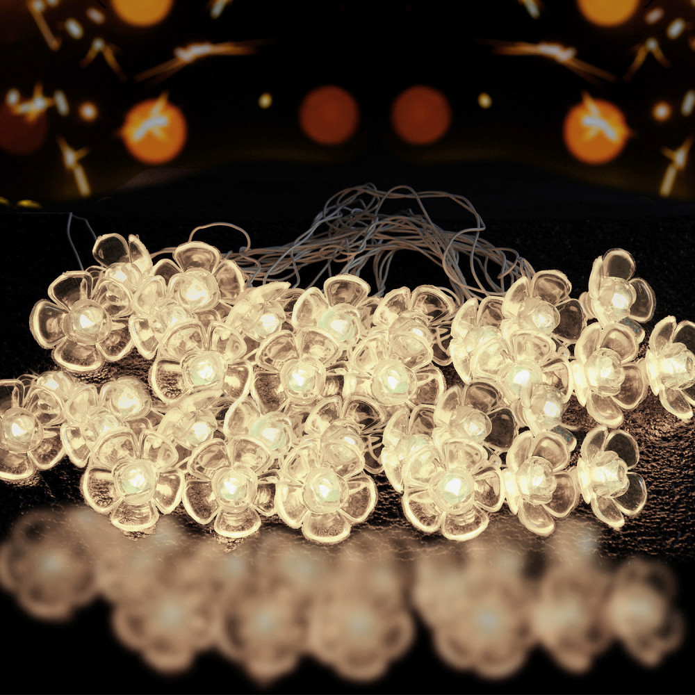 Kuber Industries Diwali Lights | 14 Flower Fairy Lights for Diwali | Christmas | Home Decoration | Indoor &amp; outdoor | Diwali Lights for Decoration | Crystal Flower | White