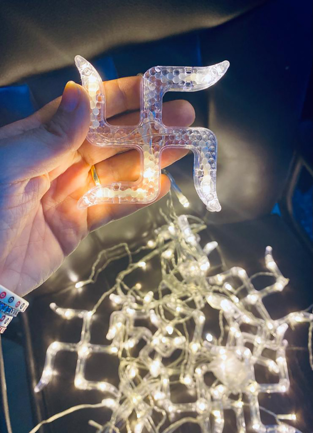 Kuber Industries Diwali Lights | Diwali String Light For Décor | Lights for Christmas | Lights for Navratri | 6 Piece Big Swastik-6 Piece Small Swastik Curtain Light 66 | Warm White
