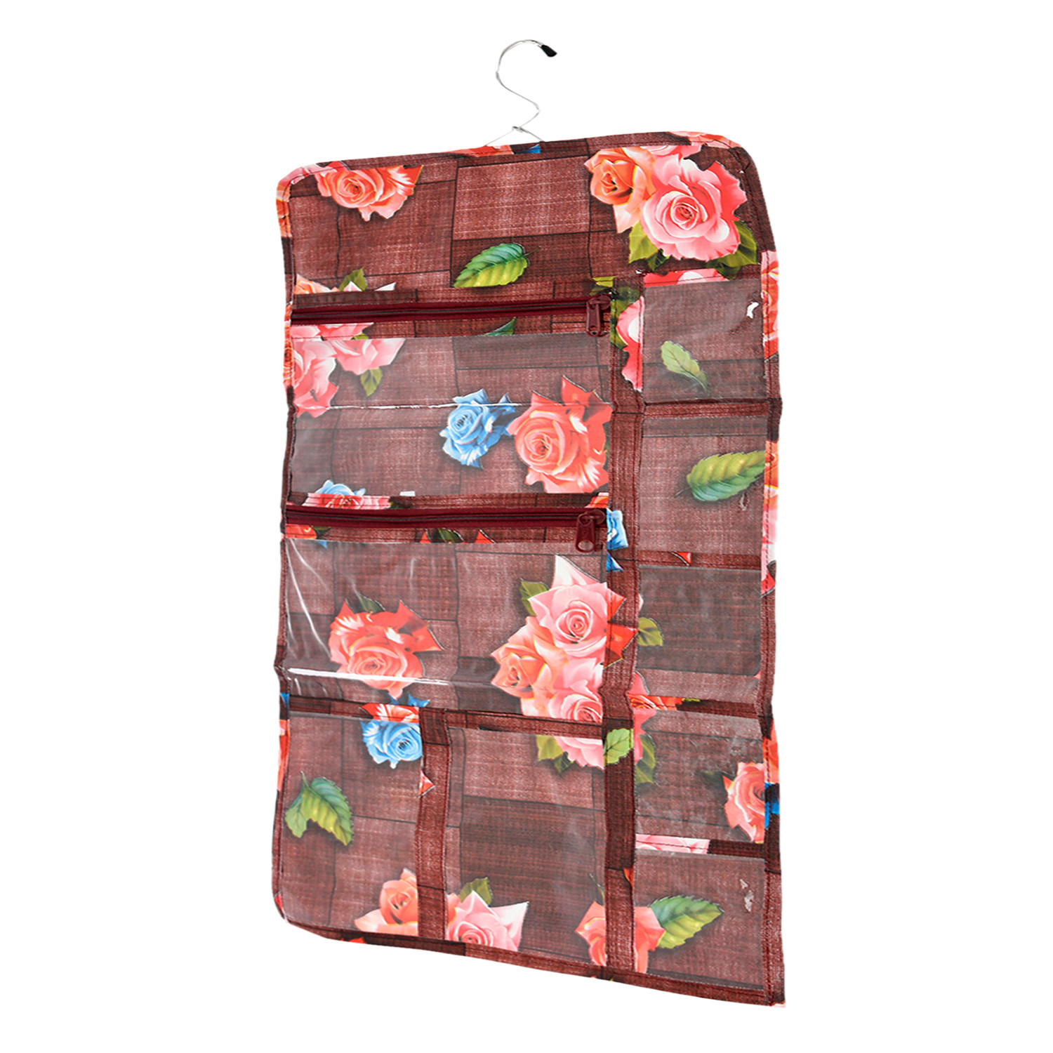 Kuber Industries Document Holder | PVC Flower Design Document Organizer | Double Sided Document Holder for Home | 7 Small Pocket with 3 Zipper | Maroon
