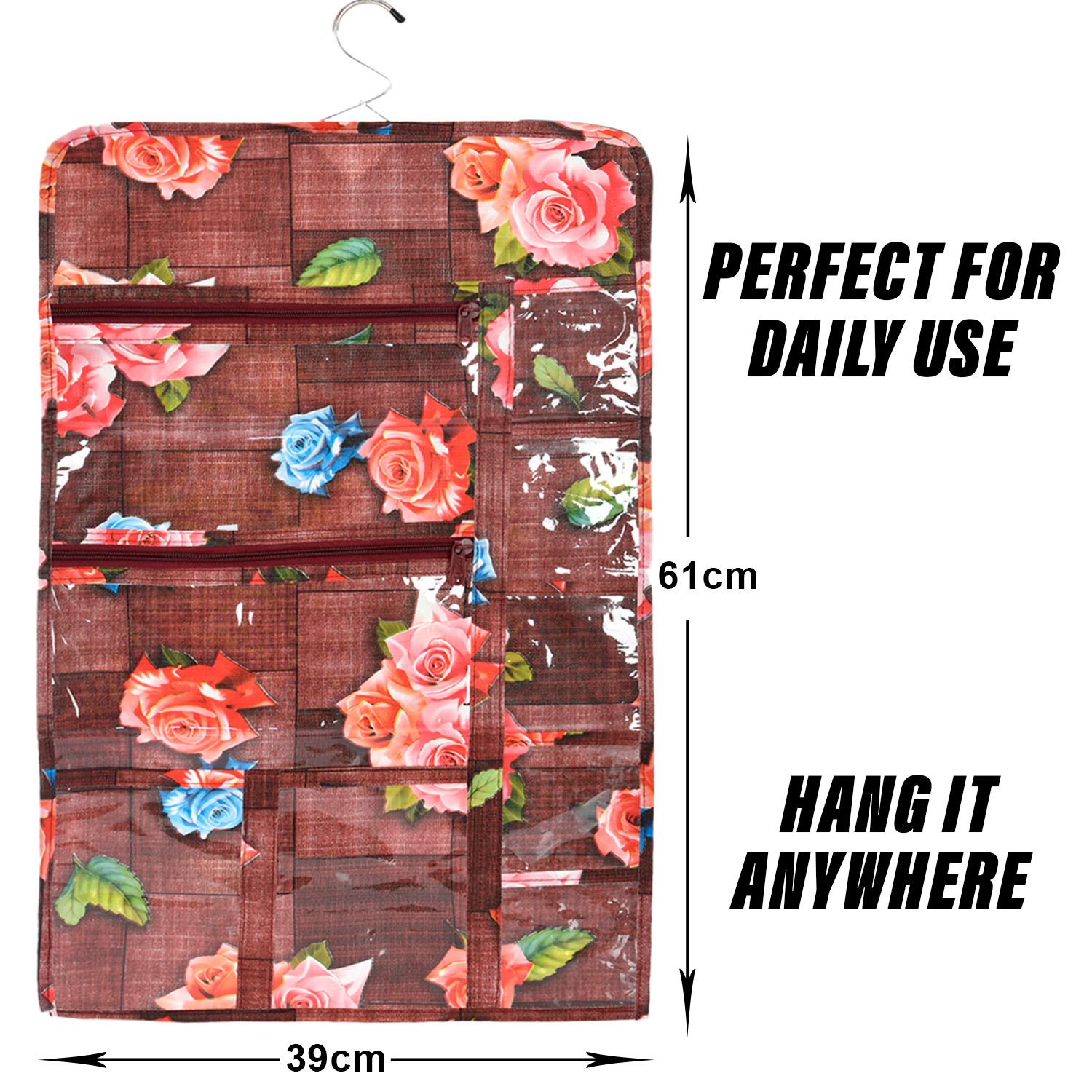 Kuber Industries Document Holder | PVC Flower Design Document Organizer | Double Sided Document Holder for Home | 7 Small Pocket with 3 Zipper | Maroon