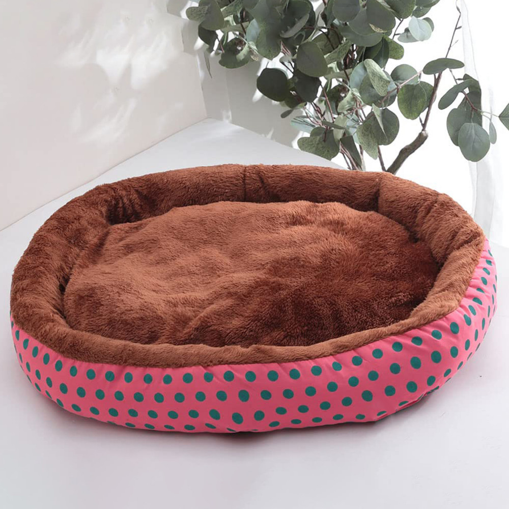 Kuber Industries Dog &amp; Cat Bed|Soft Plush Top Pet Bed|Oxford Cloth Polyester Filling|Medium Washable Dog Bed|Circular Cat Bed with Rise-Edge Pillow|QY039PC-M|Pink &amp; Coffee